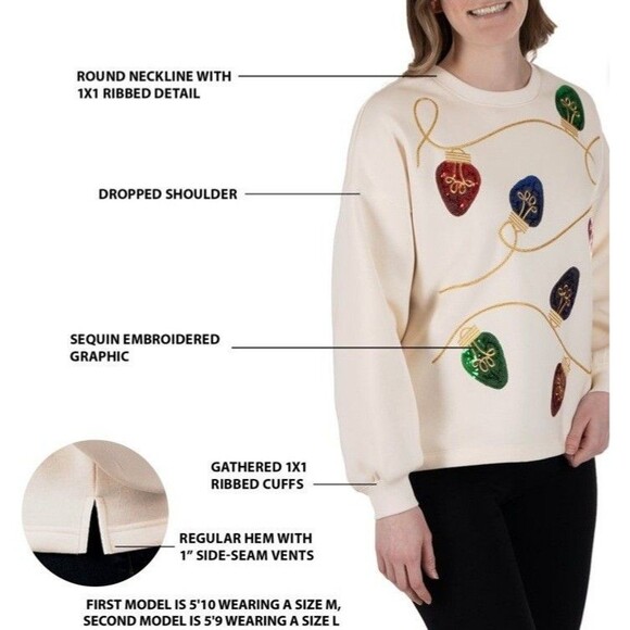 State Of Mine Women's Sequin Graphic Sparkle Sweatshirt LARGE - Picture 6 of 16